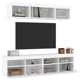 vidaXL 5-tlg. Wohnwand mit LED-Beleuchtung Weiß Holzwerkstoff