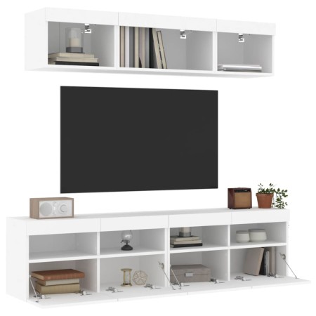 vidaXL 5-tlg. Wohnwand mit LED-Beleuchtung Weiß Holzwerkstoff