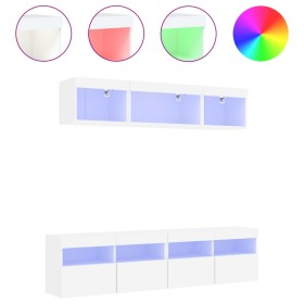 vidaXL 5-tlg. Wohnwand mit LED-Beleuchtung Weiß Holzwerkstoff