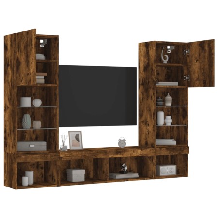 vidaXL 5-tlg. Wohnwand mit LED-Beleuchtung Räuchereiche Holzwerkstoff