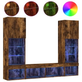 vidaXL 5-tlg. Wohnwand mit LED-Beleuchtung Räuchereiche Holzwerkstoff