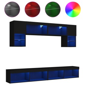 vidaXL 6-tlg. Wohnwand mit LED-Beleuchtung Schwarz Holzwerkstoff