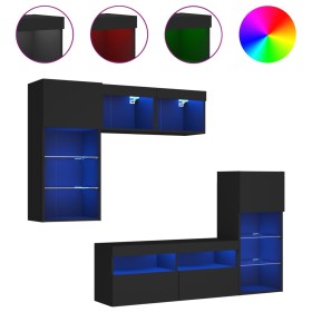 vidaXL 5-tlg. Wohnwand mit LED-Beleuchtung Schwarz Holzwerkstoff