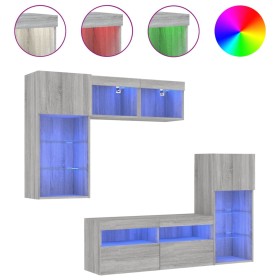 vidaXL 5-tlg. Wohnwand mit LED-Beleuchtung Grau Sonoma Holzwerkstoff