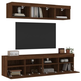 vidaXL 5-tlg. Wohnwand mit LED-Beleuchtung Braun Eichen-Optik