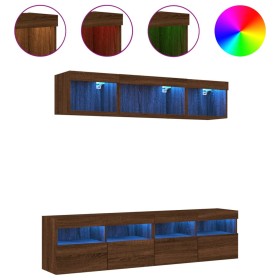 vidaXL 5-tlg. Wohnwand mit LED-Beleuchtung Braun Eichen-Optik