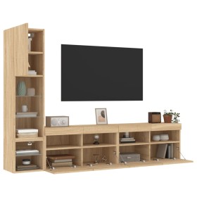 vidaXL 4-tlg. Wohnwand mit LED-Beleuchtung Sonoma-Eiche Holzwerkstoff