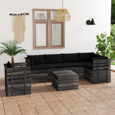 vidaXL 7-tlg. Garten-Sofagarnitur aus Paletten mit Kissen Kiefernholz