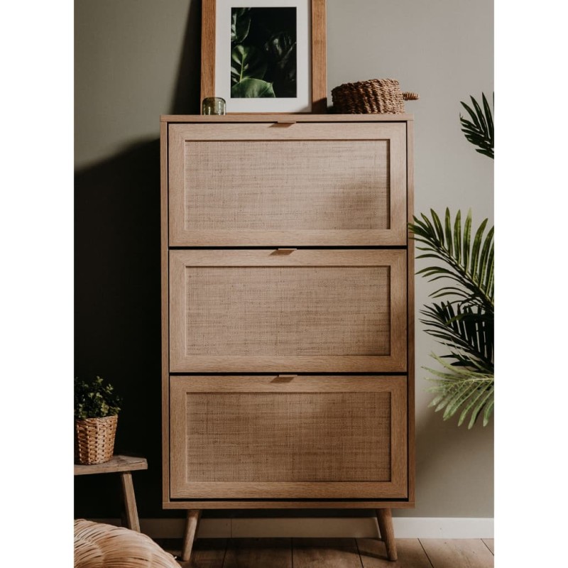 Finori Schuhschrank Bali 49A Sonoma-Eiche und Raffia-Druck Finori Schuhschrank Bali 49A Sonoma-Eiche und Raffia-Druck