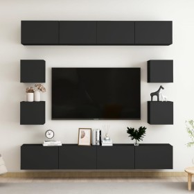 vidaXL 8-tlg. TV-Schrank-Set Schwarz Holzwerkstoff