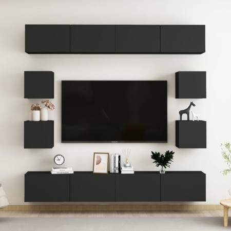 vidaXL 8-tlg. TV-Schrank-Set Schwarz Holzwerkstoff