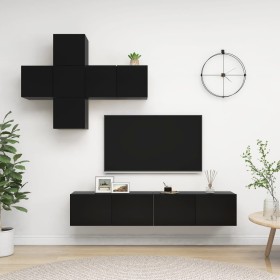 vidaXL 7-tlg. TV-Schrank-Set Schwarz Holzwerkstoff