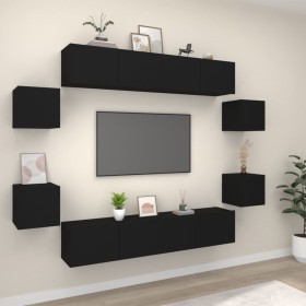 vidaXL 8-tlg. TV-Schrank-Set Schwarz Holzwerkstoff