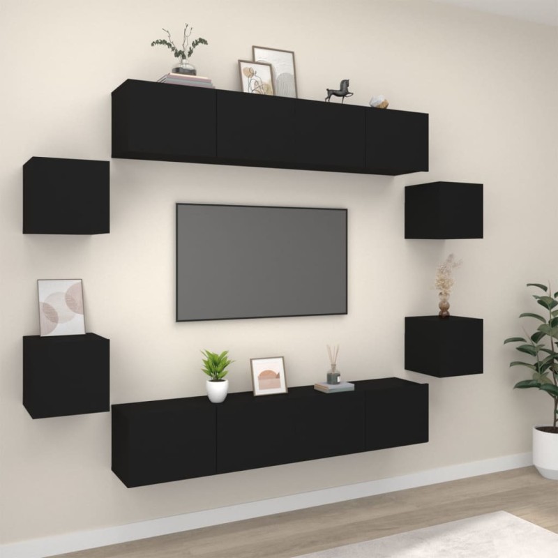 vidaXL 8-tlg. TV-Schrank-Set Schwarz Holzwerkstoff vidaXL 8-tlg. TV-Schrank-Set Schwarz Holzwerkstoff