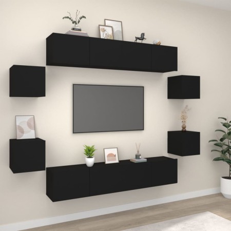 vidaXL 8-tlg. TV-Schrank-Set Schwarz Holzwerkstoff