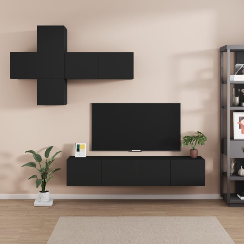 vidaXL 7-tlg. TV-Schrank-Set Schwarz Holzwerkstoff vidaXL 7-tlg. TV-Schrank-Set Schwarz Holzwerkstoff