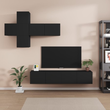 vidaXL 7-tlg. TV-Schrank-Set Schwarz Holzwerkstoff