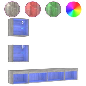 vidaXL 5-tlg. Wohnwand mit LED-Beleuchtung Grau Sonoma Holzwerkstoff