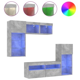 vidaXL 5-tlg. Wohnwand mit LED-Beleuchtung Betongrau Holzwerkstoff