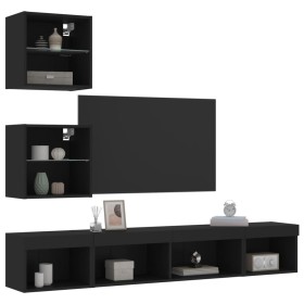 vidaXL 5-tlg. Wohnwand mit LED-Beleuchtung Schwarz Holzwerkstoff