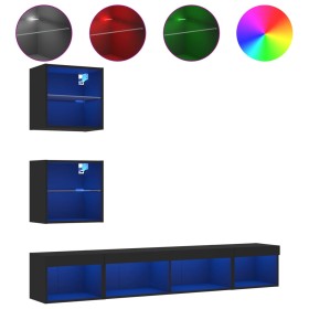 vidaXL 5-tlg. Wohnwand mit LED-Beleuchtung Schwarz Holzwerkstoff