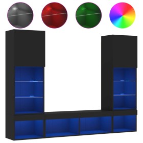 vidaXL 5-tlg. Wohnwand mit LED-Beleuchtung Schwarz Holzwerkstoff