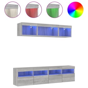 vidaXL 5-tlg. Wohnwand mit LED-Beleuchtung Grau Sonoma Holzwerkstoff