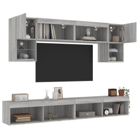vidaXL 6-tlg. Wohnwand mit LED-Beleuchtung Grau Sonoma Holzwerkstoff