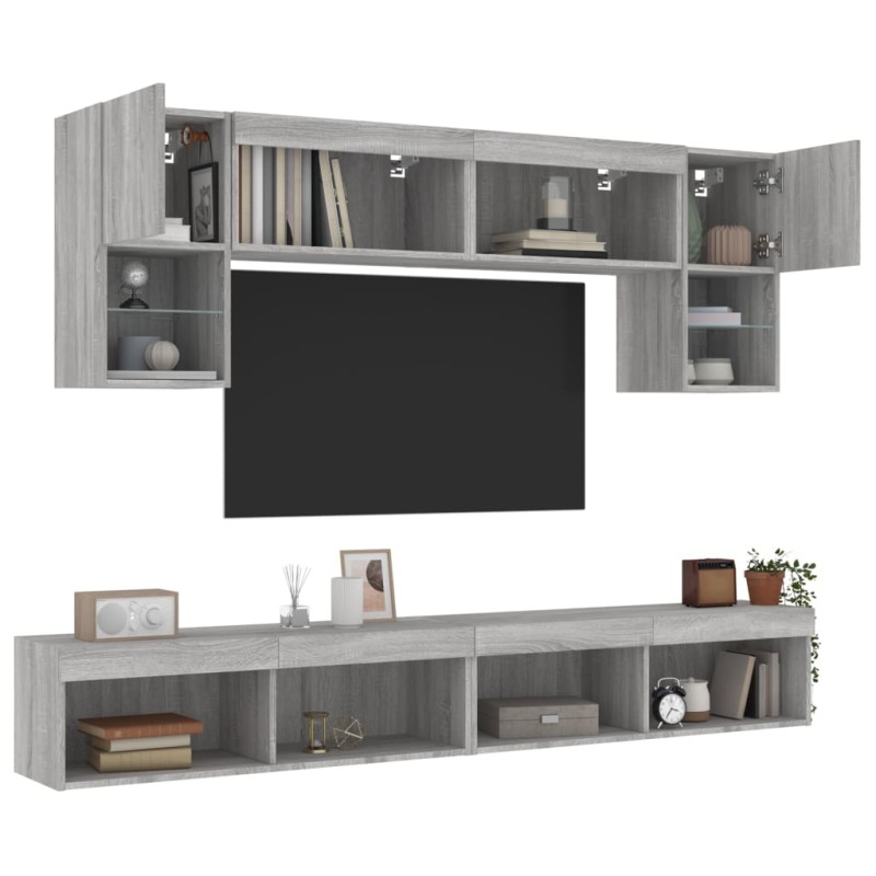 vidaXL 6-tlg. Wohnwand mit LED-Beleuchtung Grau Sonoma Holzwerkstoff vidaXL 6-tlg. Wohnwand mit LED-Beleuchtung Grau Sonoma Holzwerkstoff