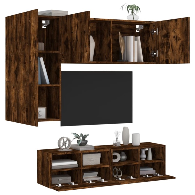 vidaXL 4-tlg. Wohnwand Räuchereiche Holzwerkstoff vidaXL 4-tlg. Wohnwand Räuchereiche Holzwerkstoff