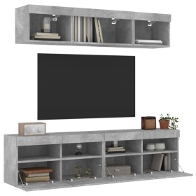 vidaXL 5-tlg. Wohnwand mit LED-Beleuchtung Betongrau Holzwerkstoff
