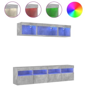 vidaXL 5-tlg. Wohnwand mit LED-Beleuchtung Betongrau Holzwerkstoff