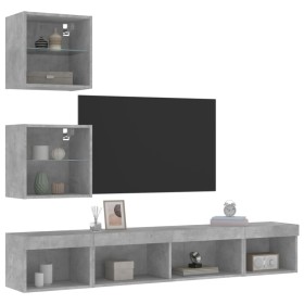 vidaXL 5-tlg. Wohnwand mit LED-Beleuchtung Betongrau Holzwerkstoff