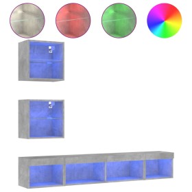 vidaXL 5-tlg. Wohnwand mit LED-Beleuchtung Betongrau Holzwerkstoff