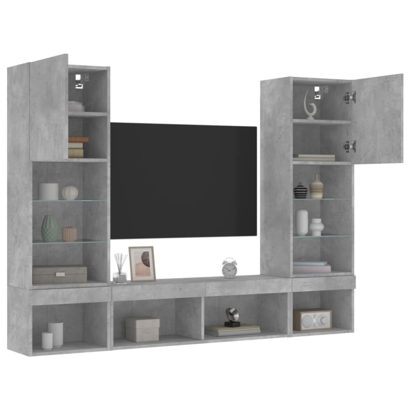 vidaXL 5-tlg. Wohnwand mit LED-Beleuchtung Betongrau Holzwerkstoff vidaXL 5-tlg. Wohnwand mit LED-Beleuchtung Betongrau Holzwerkstoff