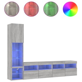 vidaXL 4-tlg. Wohnwand mit LED-Beleuchtung Grau Sonoma Holzwerkstoff
