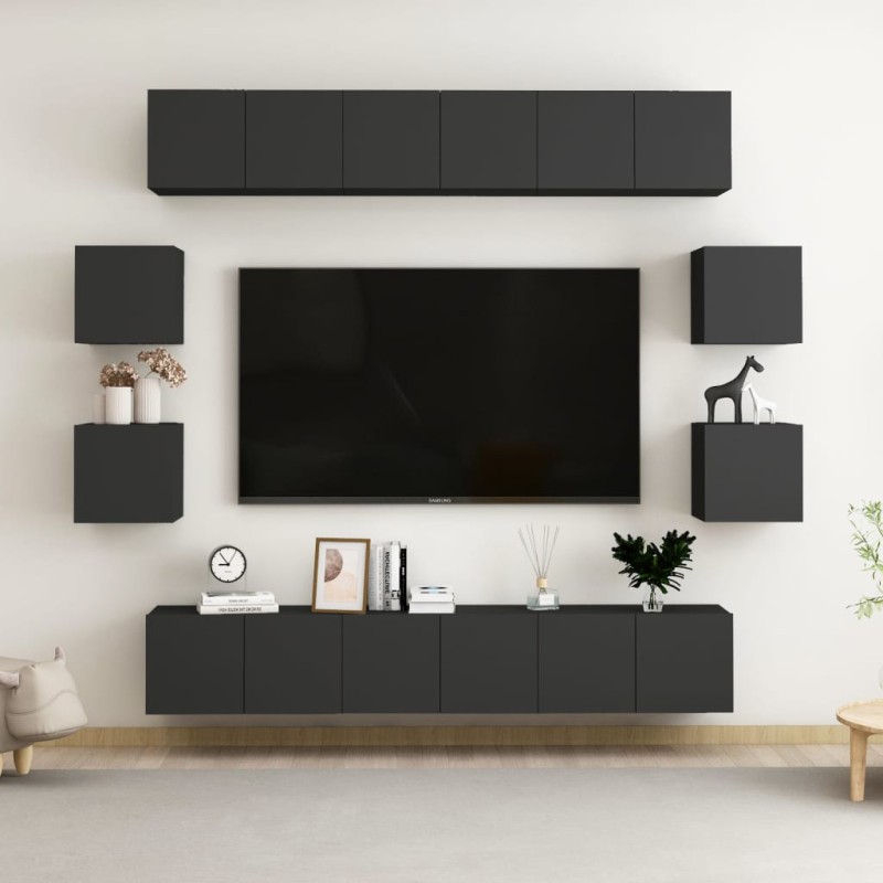 vidaXL 10-tlg. TV-Schrank-Set Schwarz Holzwerkstoff vidaXL 10-tlg. TV-Schrank-Set Schwarz Holzwerkstoff