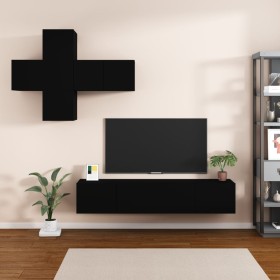 vidaXL 7-tlg. TV-Schrank-Set Schwarz Holzwerkstoff