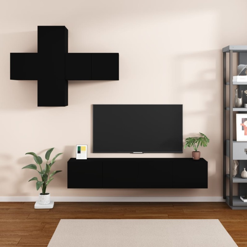vidaXL 7-tlg. TV-Schrank-Set Schwarz Holzwerkstoff vidaXL 7-tlg. TV-Schrank-Set Schwarz Holzwerkstoff