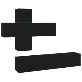 vidaXL 7-tlg. TV-Schrank-Set Schwarz Holzwerkstoff