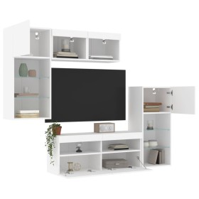 vidaXL 5-tlg. Wohnwand mit LED-Beleuchtung Weiß Holzwerkstoff