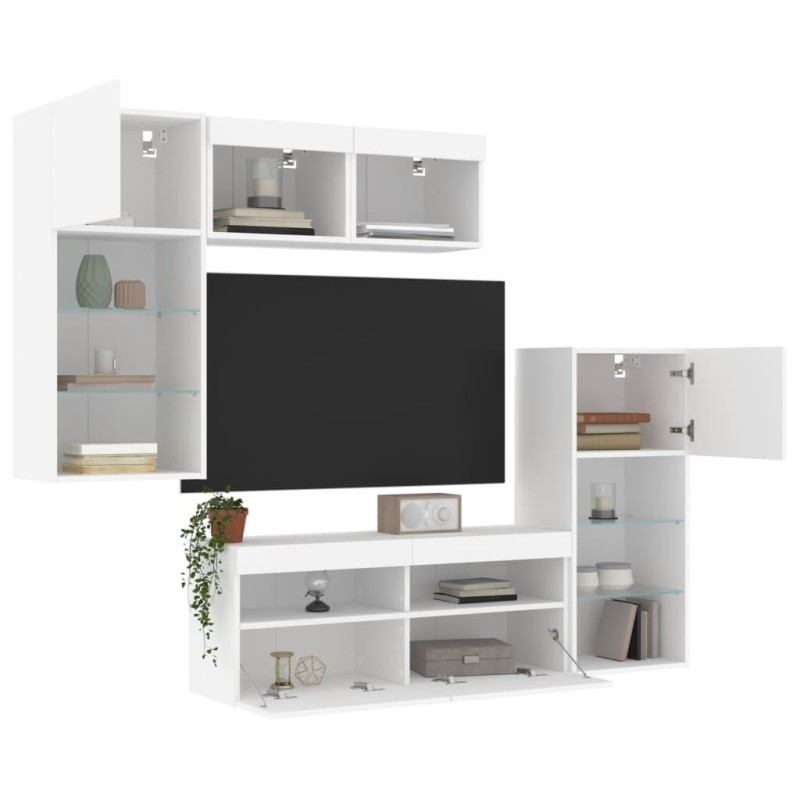 vidaXL 5-tlg. Wohnwand mit LED-Beleuchtung Weiß Holzwerkstoff vidaXL 5-tlg. Wohnwand mit LED-Beleuchtung Weiß Holzwerkstoff