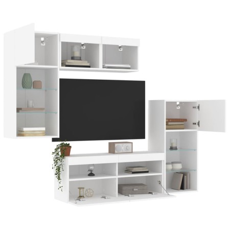 vidaXL 5-tlg. Wohnwand mit LED-Beleuchtung Weiß Holzwerkstoff