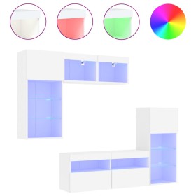 vidaXL 5-tlg. Wohnwand mit LED-Beleuchtung Weiß Holzwerkstoff