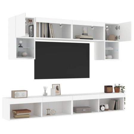 vidaXL 6-tlg. Wohnwand mit LED-Beleuchtung Weiß Holzwerkstoff