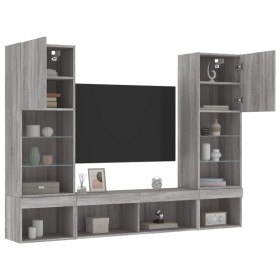 vidaXL 5-tlg. Wohnwand mit LED-Beleuchtung Grau Sonoma Holzwerkstoff