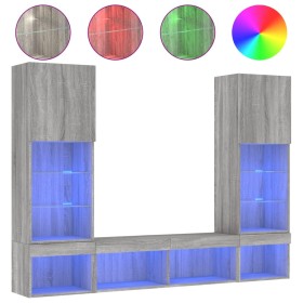 vidaXL 5-tlg. Wohnwand mit LED-Beleuchtung Grau Sonoma Holzwerkstoff