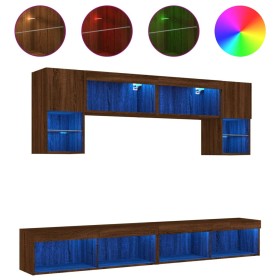 vidaXL 6-tlg. Wohnwand mit LED-Beleuchtung Braun Eichen-Optik