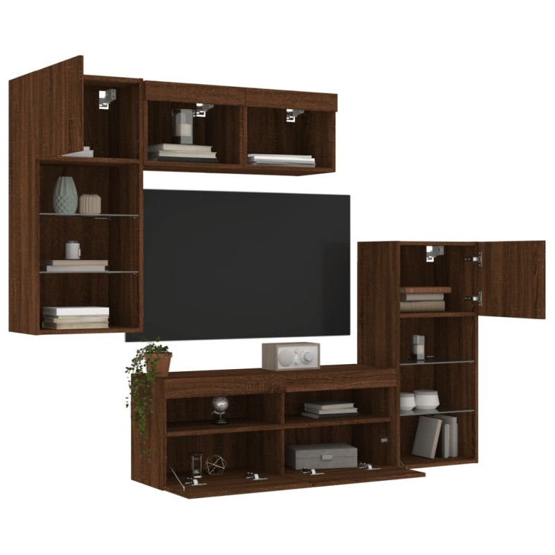 vidaXL 5-tlg. Wohnwand mit LED-Beleuchtung Braun Eichen-Optik vidaXL 5-tlg. Wohnwand mit LED-Beleuchtung Braun Eichen-Optik
