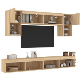 vidaXL 6-tlg. Wohnwand mit LED-Beleuchtung Sonoma-Eiche Holzwerkstoff